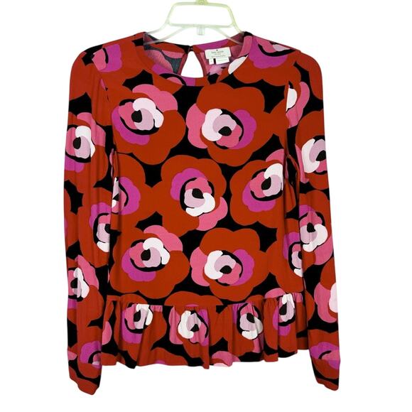 Kate Spade Deco Rose Peplum Top in Orient Red Size 2 Office Preppy Cocktail - Picture 4 of 12